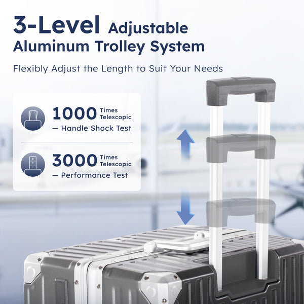 2-Piece PC Hard Shell Trunk Suitcase Set with Aluminium Frame & TSA Lock