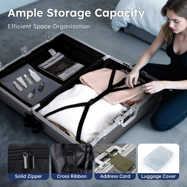 2-Piece PC Hard Shell Trunk Suitcase Set with Aluminium Frame & TSA Lock