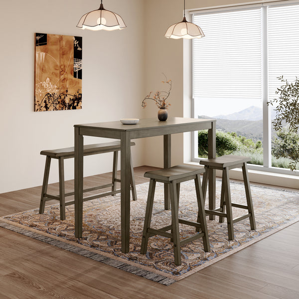 PHI VILLA Wood Counter Height Dining Set for 4 with Bench & 2 Chairs