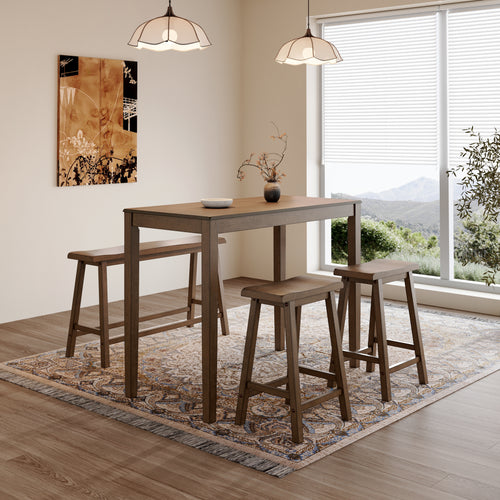 PHI VILLA Wood Counter Height Dining Set for 4 with Bench & 2 Chairs