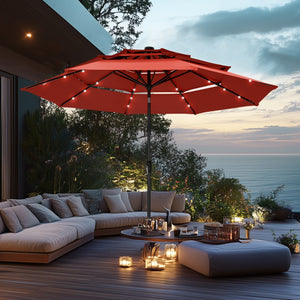 3m Solar 3 Tier Auto-tilt Patio Vented Umbrella with LED Lights
