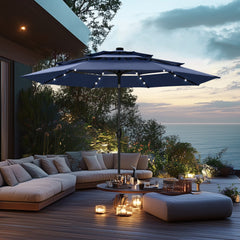 3m Solar 3 Tier Auto-tilt Patio Vented Umbrella with LED Lights