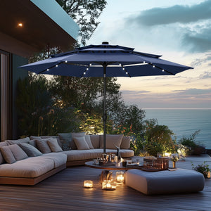 3m Solar 3 Tier Auto-tilt Patio Vented Umbrella with LED Lights