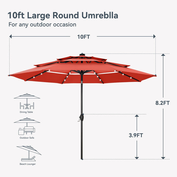 3m Solar 3 Tier Auto-tilt Patio Vented Umbrella with LED Lights