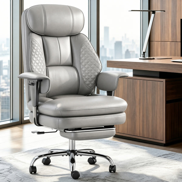 Faux Leather High-Back Executive Office Chair with Footrest & Adjustable Armrests