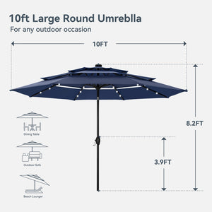 3m Solar 3 Tier Auto-tilt Patio Vented Umbrella with LED Lights