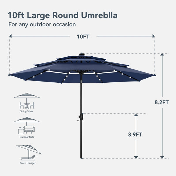 3m Solar 3 Tier Auto-tilt Patio Vented Umbrella with LED Lights
