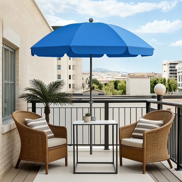 Round Tilting Portable Garden Sun Umbrella with Clamp and Cover for Patio and Balcony