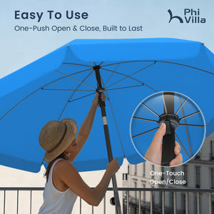 Round Tilting Portable Garden Sun Umbrella with Clamp and Cover for Patio and Balcony