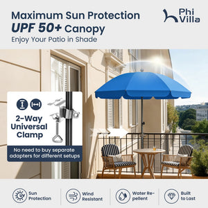 Round Tilting Portable Garden Sun Umbrella with Clamp and Cover for Patio and Balcony