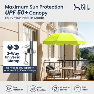 Round Tilting Portable Garden Sun Umbrella with Clamp and Cover for Patio and Balcony