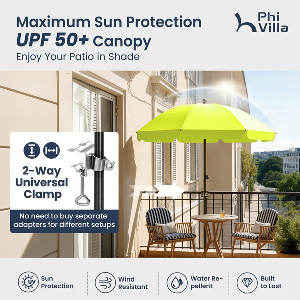 Round Tilting Portable Garden Sun Umbrella with Clamp and Cover for Patio and Balcony