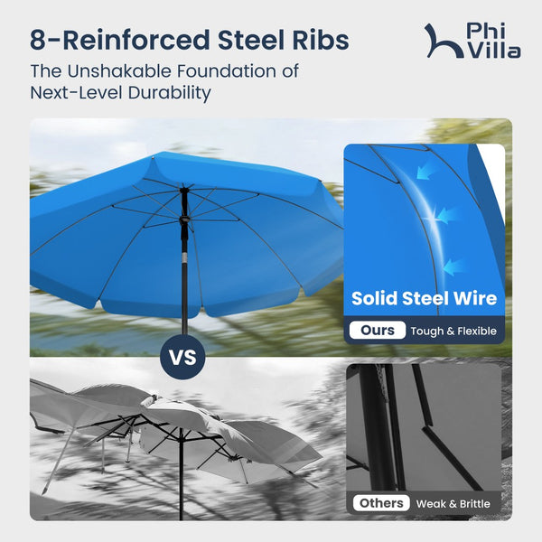 Round Tilting Portable Garden Sun Umbrella with Clamp and Cover for Patio and Balcony