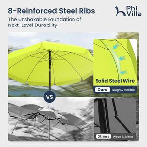 Round Tilting Portable Garden Sun Umbrella with Clamp and Cover for Patio and Balcony