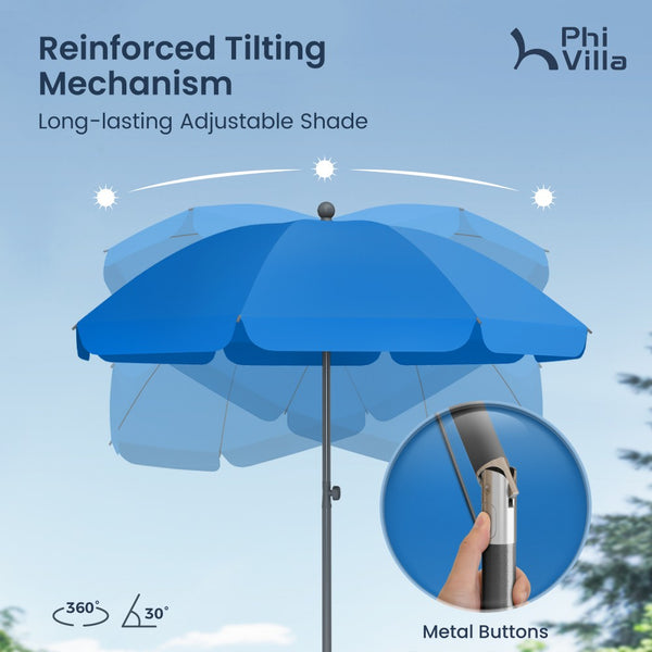 Round Tilting Portable Garden Sun Umbrella with Clamp and Cover for Patio and Balcony