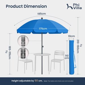 Round Tilting Portable Garden Sun Umbrella with Clamp and Cover for Patio and Balcony