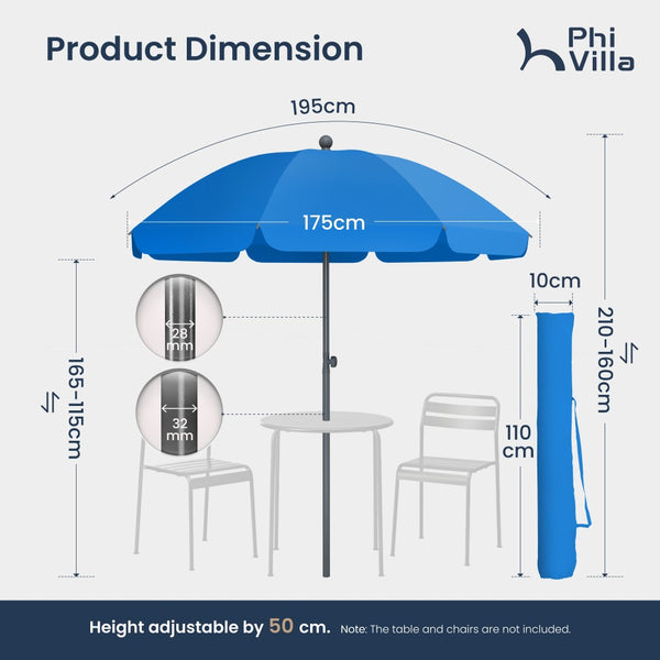 Round Tilting Portable Garden Sun Umbrella with Clamp and Cover for Patio and Balcony