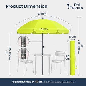 Round Tilting Portable Garden Sun Umbrella with Clamp and Cover for Patio and Balcony