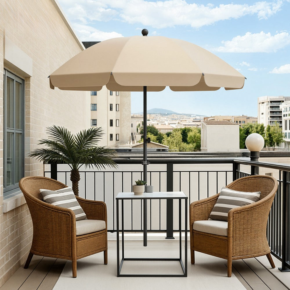 Round Tilting Portable Garden Sun Umbrella with Clamp and Cover for Patio and Balcony
