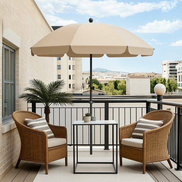 Round Tilting Portable Garden Sun Umbrella with Clamp and Cover for Patio and Balcony