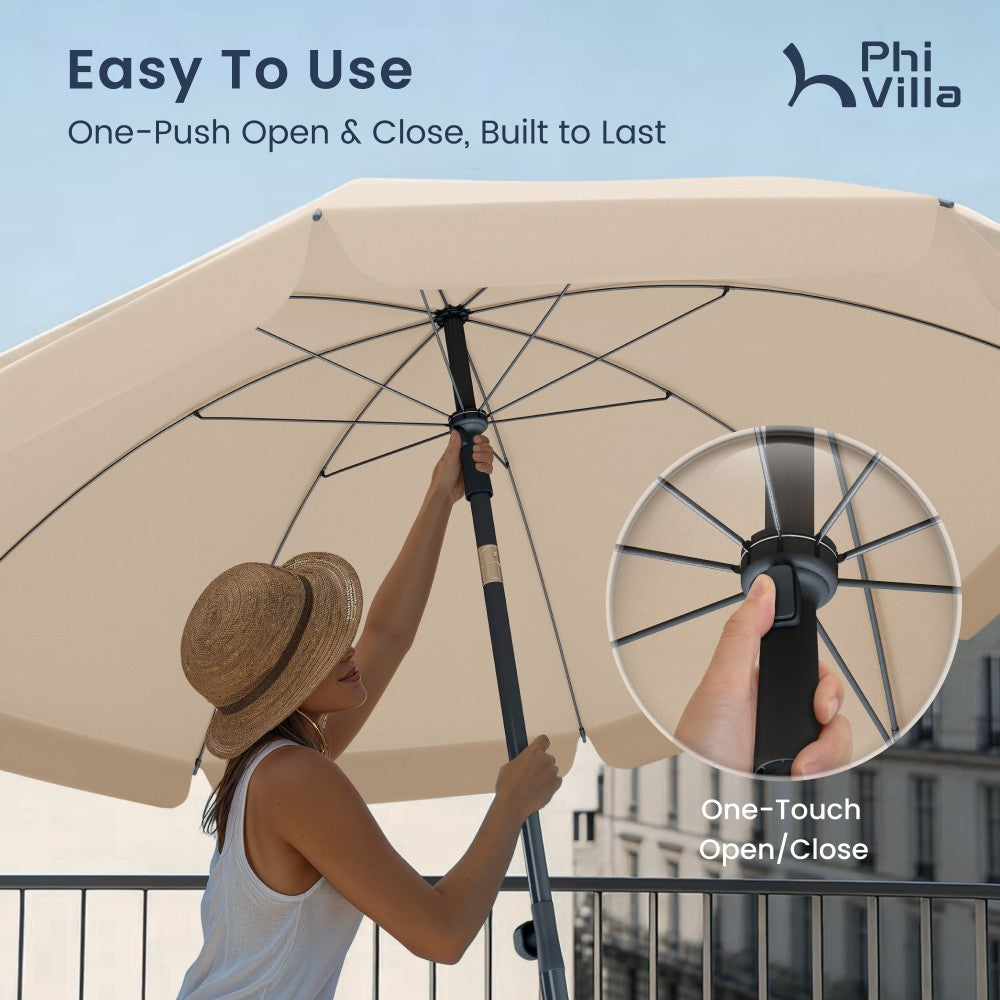 Round Tilting Portable Garden Sun Umbrella with Clamp and Cover for Patio and Balcony