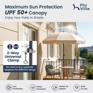Round Tilting Portable Garden Sun Umbrella with Clamp and Cover for Patio and Balcony