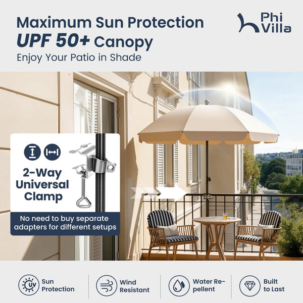 Round Tilting Portable Garden Sun Umbrella with Clamp and Cover for Patio and Balcony
