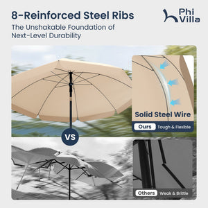 Round Tilting Portable Garden Sun Umbrella with Clamp and Cover for Patio and Balcony
