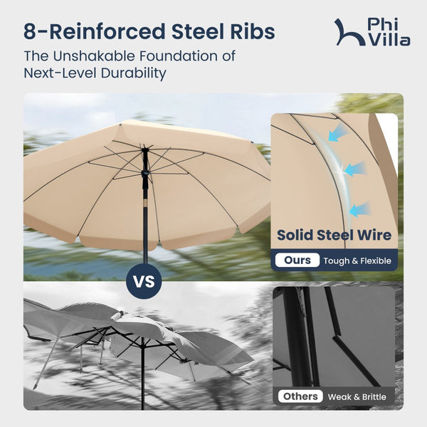 Round Tilting Portable Garden Sun Umbrella with Clamp and Cover for Patio and Balcony