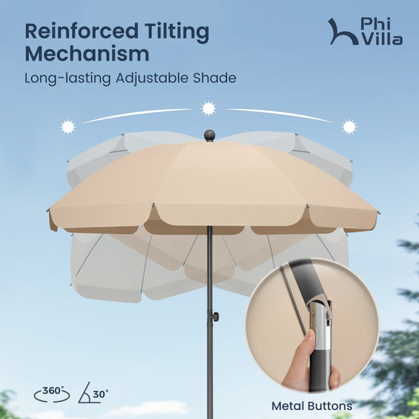 Round Tilting Portable Garden Sun Umbrella with Clamp and Cover for Patio and Balcony