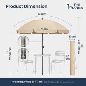 Round Tilting Portable Garden Sun Umbrella with Clamp and Cover for Patio and Balcony
