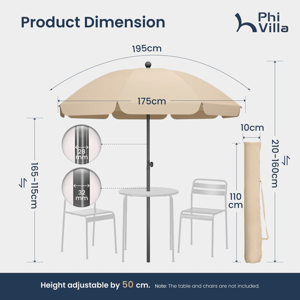 Round Tilting Portable Garden Sun Umbrella with Clamp and Cover for Patio and Balcony