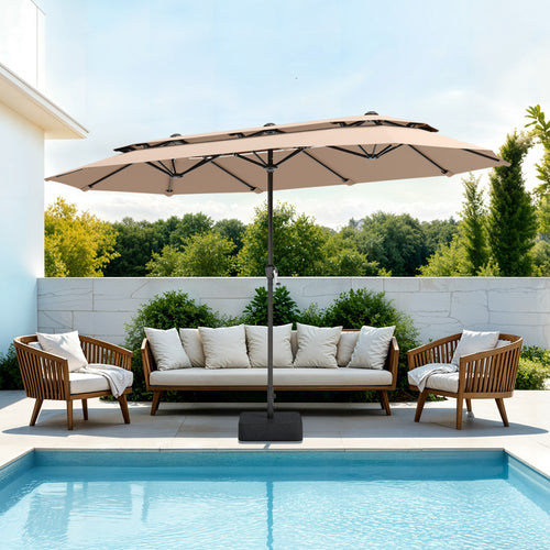 3.8m 2 Tier Double-Sided Patio Vented Umbrella with Base