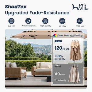 3.8m 2 Tier Double-Sided Patio Vented Umbrella with Base