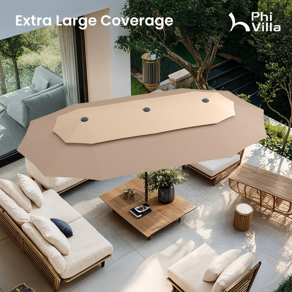 3.8m 2 Tier Double-Sided Patio Vented Umbrella with Base