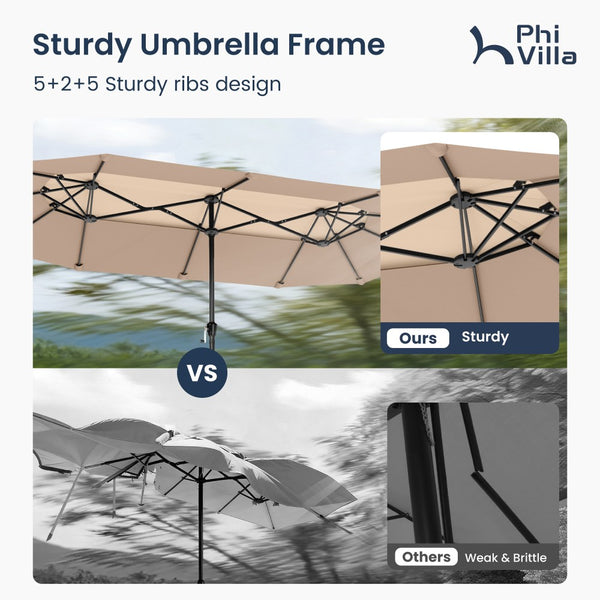 3.8m 2 Tier Double-Sided Patio Vented Umbrella with Base