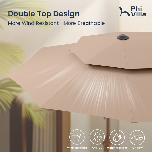 3.8m 2 Tier Double-Sided Patio Vented Umbrella with Base