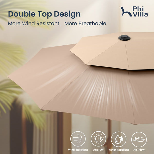 3.8m 2 Tier Double-Sided Patio Vented Umbrella with Base