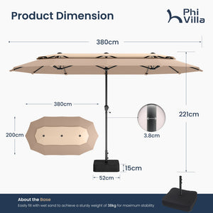 3.8m 2 Tier Double-Sided Patio Vented Umbrella with Base