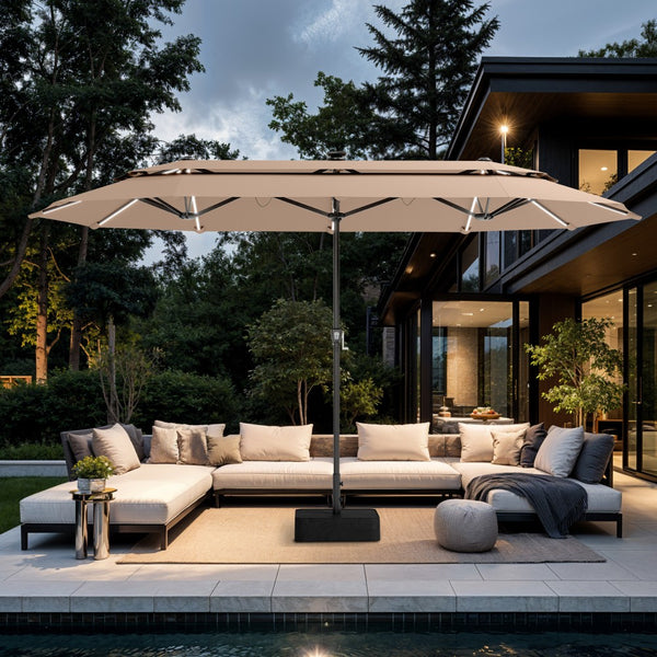3.8m 2 Tier Double-Sided Patio Vented Umbrella with Base