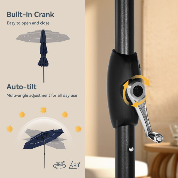 3m Solar 3 Tier Auto-tilt Patio Vented Umbrella with LED Lights