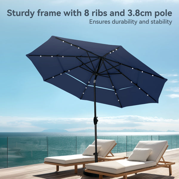 3m Solar 3 Tier Auto-tilt Patio Vented Umbrella with LED Lights