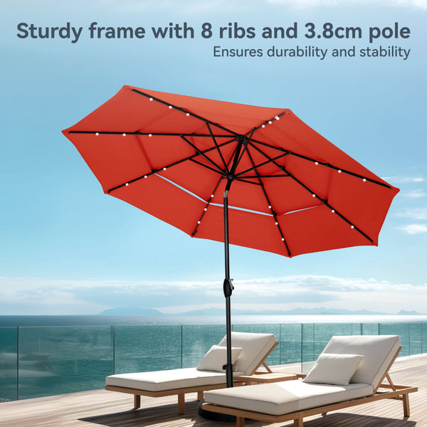 3m Solar 3 Tier Auto-tilt Patio Vented Umbrella with LED Lights