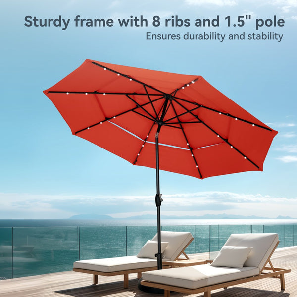 3m Solar 3 Tier Auto-tilt Patio Vented Umbrella with LED Lights