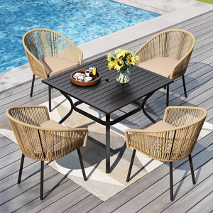 Catalina 4-Seater Dining Set Contemporary Rope Chairs & Metal Square Table