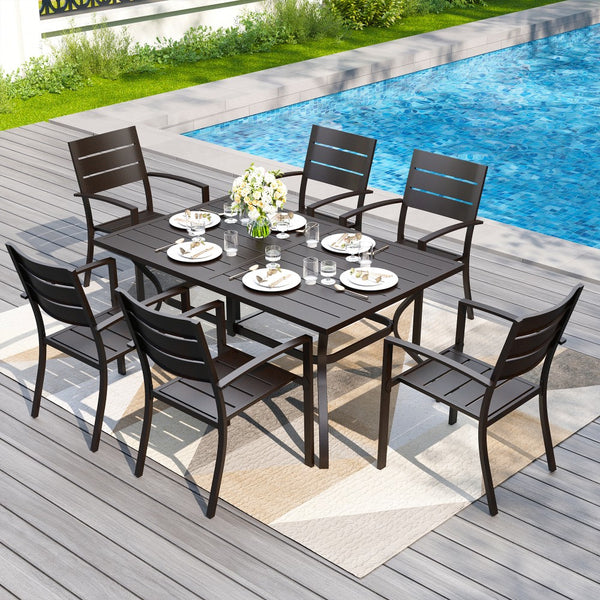 Veranda 6-Seater Outdoor Dining Set with 150cm Rectangular Steel Table