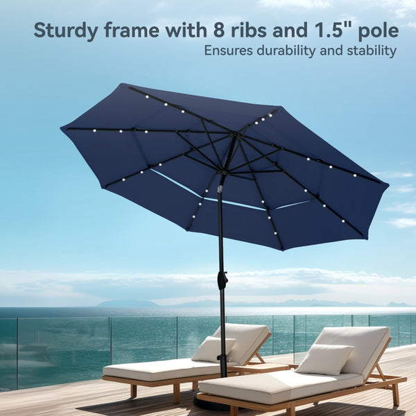 3m Solar 3 Tier Auto-tilt Patio Vented Umbrella with LED Lights