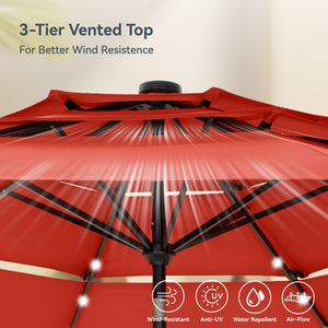 3m Solar 3 Tier Auto-tilt Patio Vented Umbrella with LED Lights
