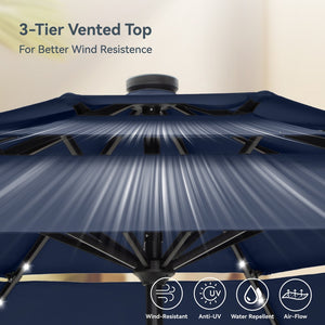 3m Solar 3 Tier Auto-tilt Patio Vented Umbrella with LED Lights