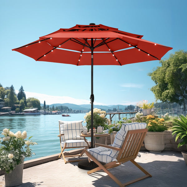 3m Solar 3 Tier Auto-tilt Patio Vented Umbrella with LED Lights